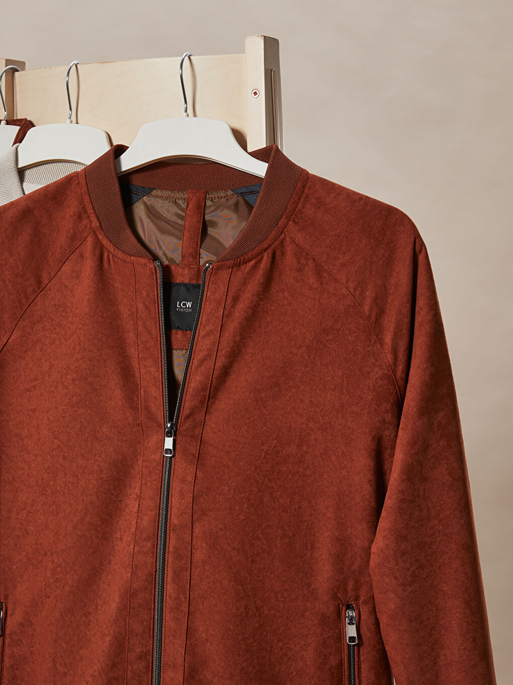 Kahverengi Slim Fit Kolej Yaka İnce Bomber Süet Erkek Mont-3