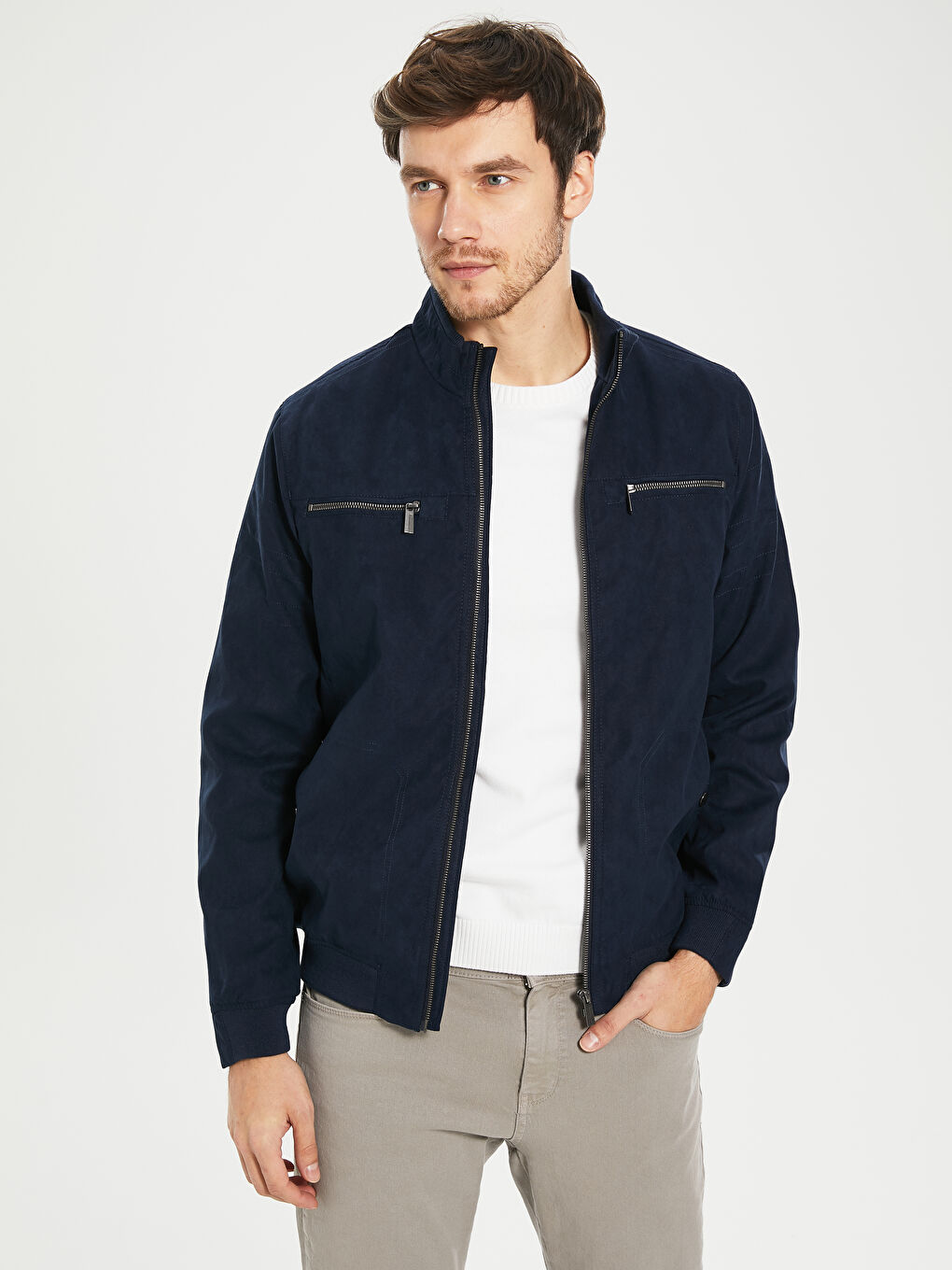 Man NAVY Faux Leather Coat