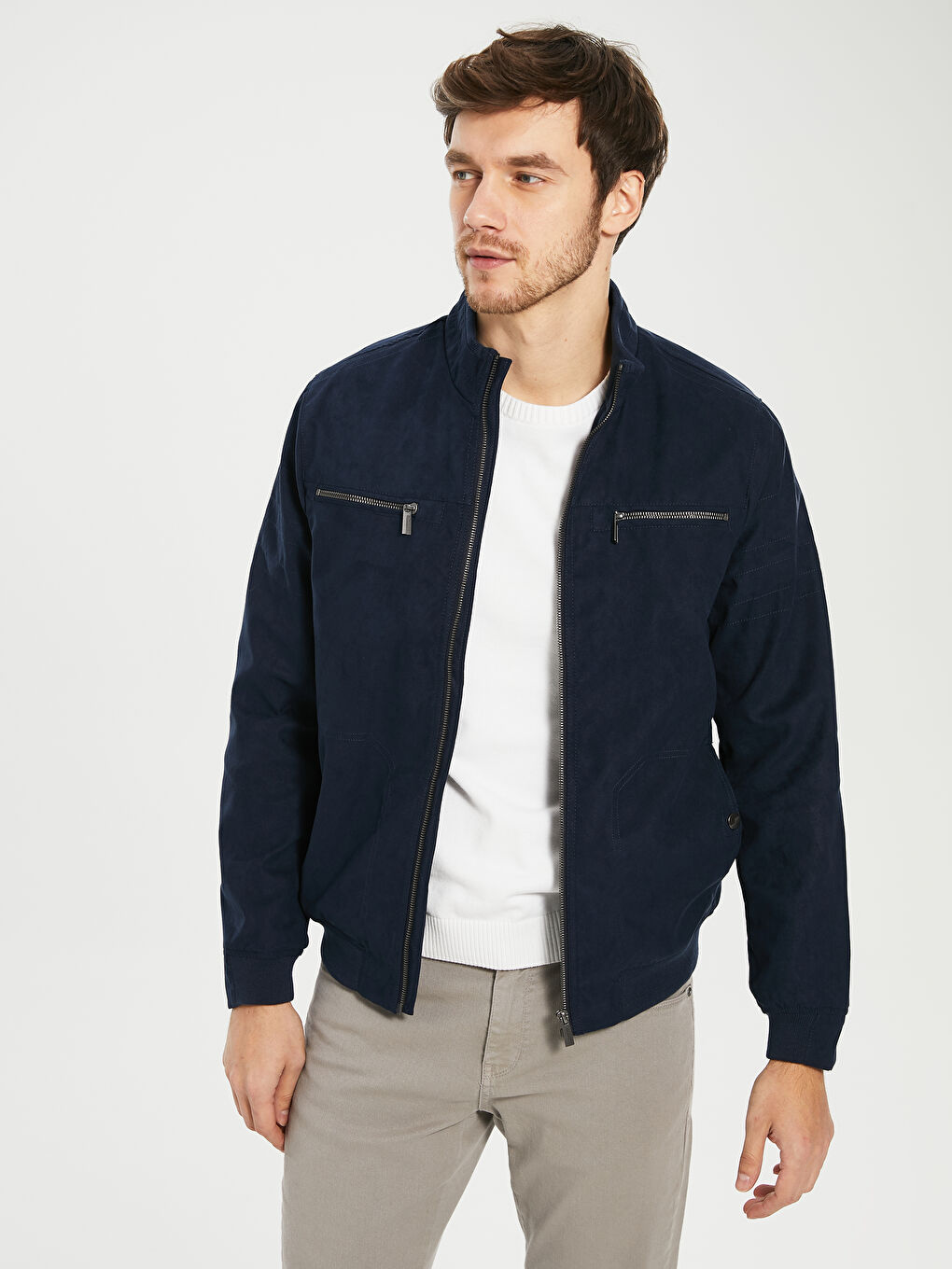 Man NAVY Faux Leather Coat-1