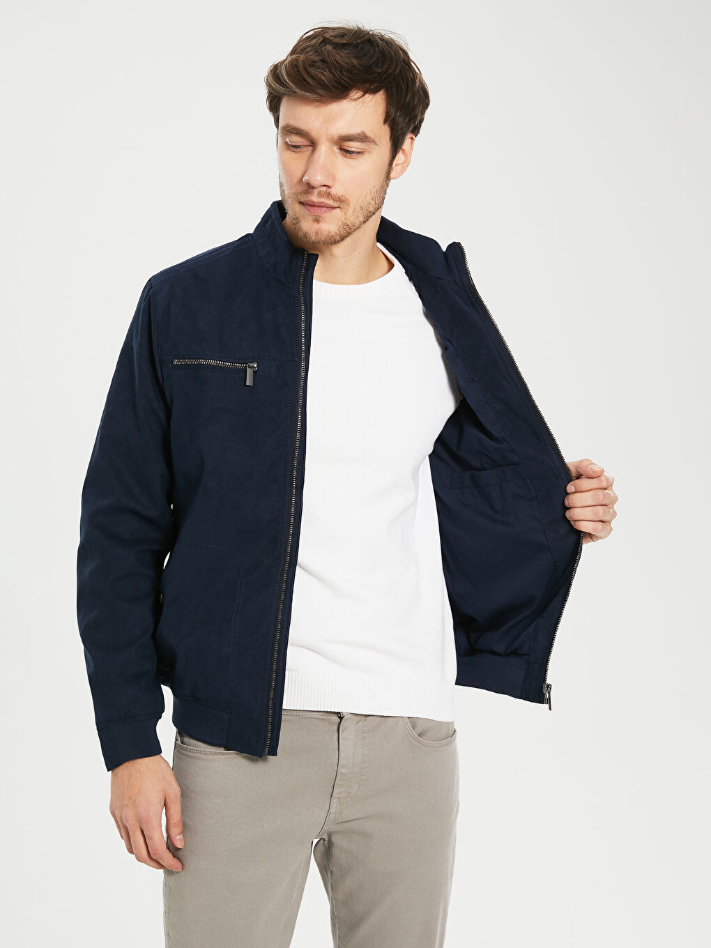 Man NAVY Faux Leather Coat-2