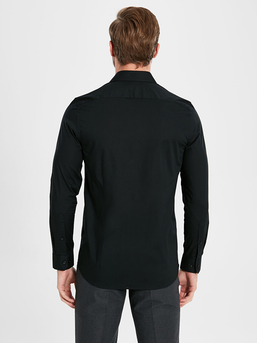 Ерлерге арналған тар пішім ұзын жең поплин жейде-3