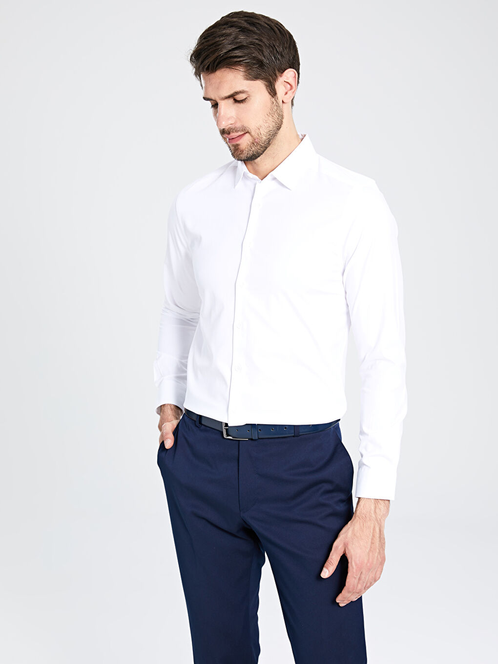 Beyaz Ekstra Slim Fit Uzun Kollu Poplin Erkek Gömlek