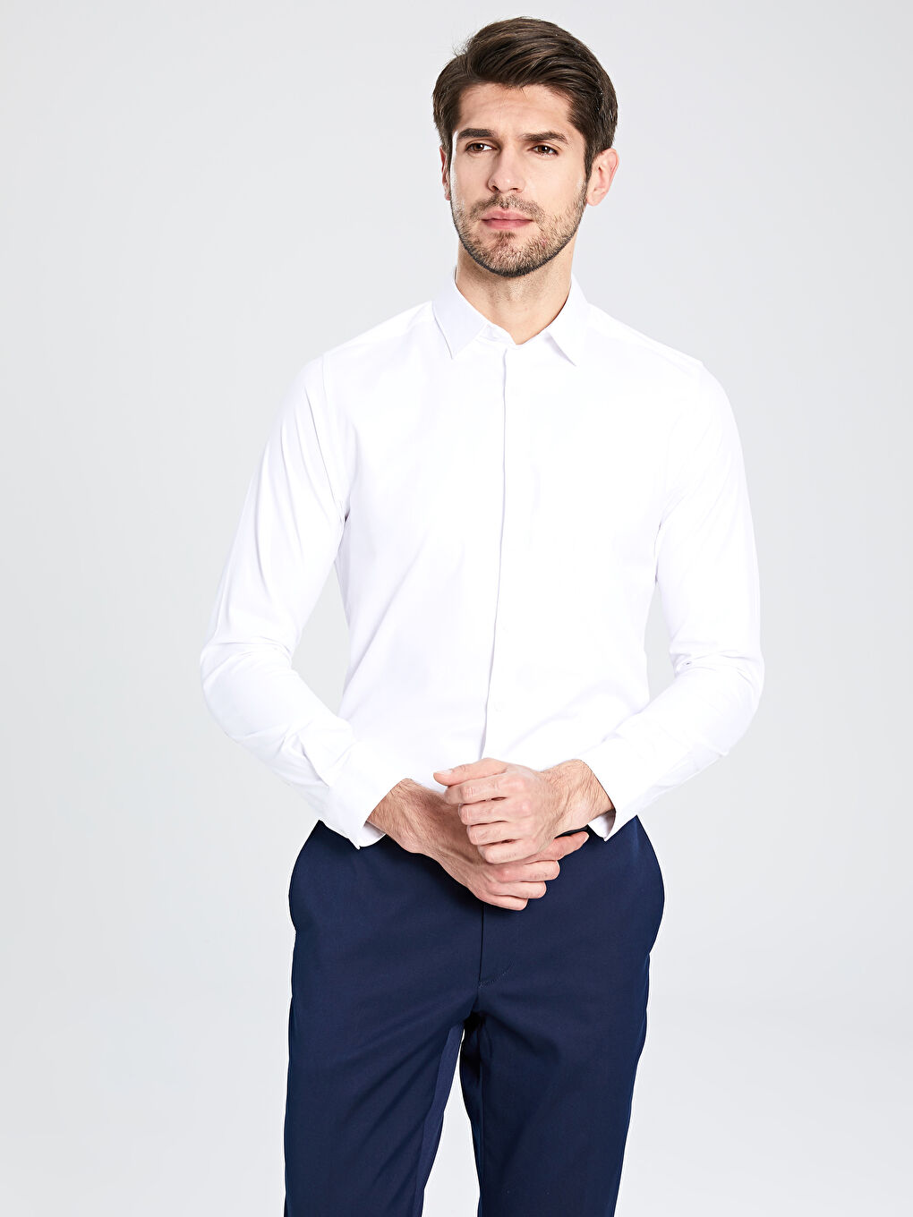 Beyaz Ekstra Slim Fit Uzun Kollu Poplin Erkek Gömlek-4