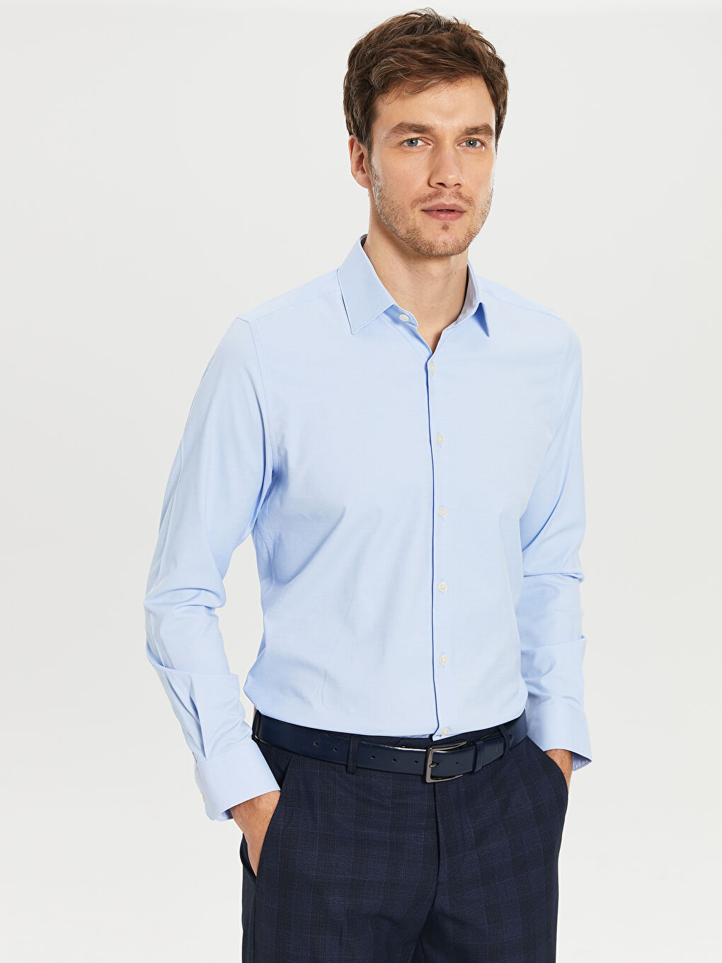 Сорочка для чоловіків слім-фіт з довгим рукавом з оксфордської тканини-1