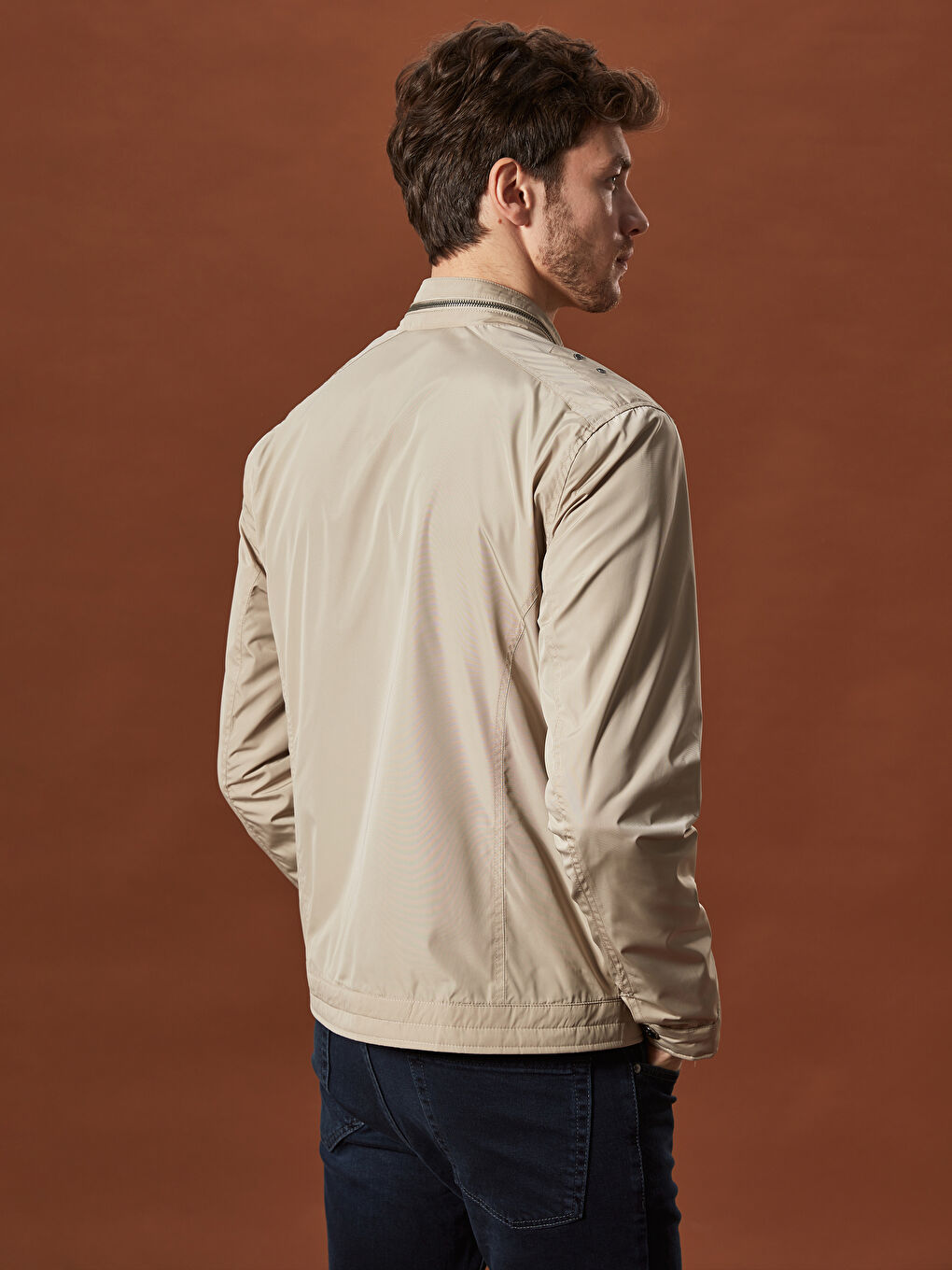 Bej Slim Fit Dik Yaka İnce Mont-4