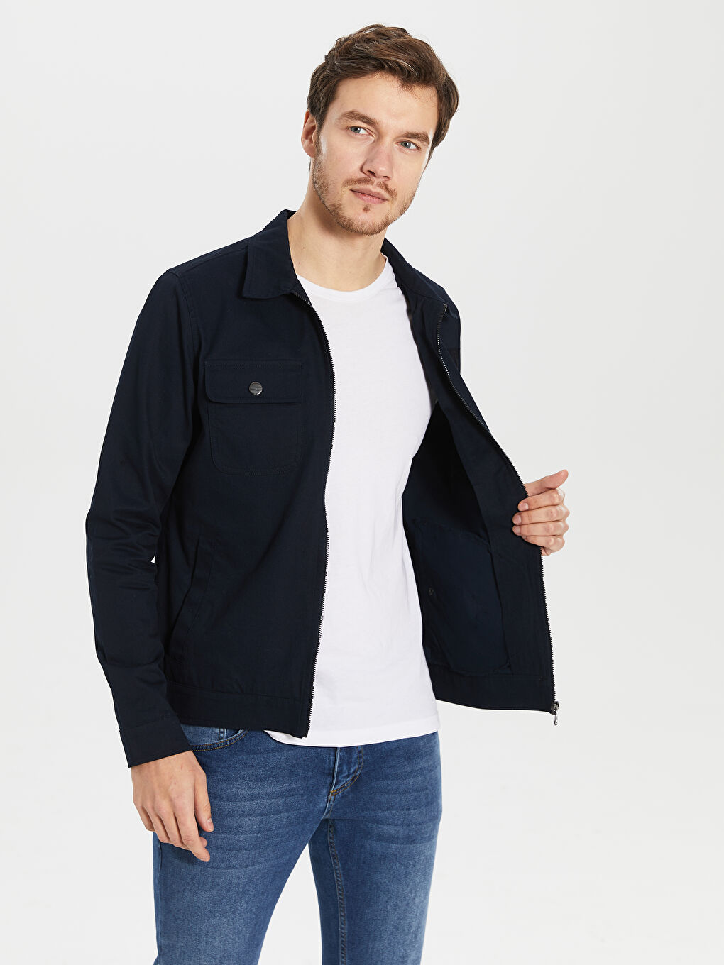 Lacivert Slim Fit Gömlek Yaka Erkek Mont-2