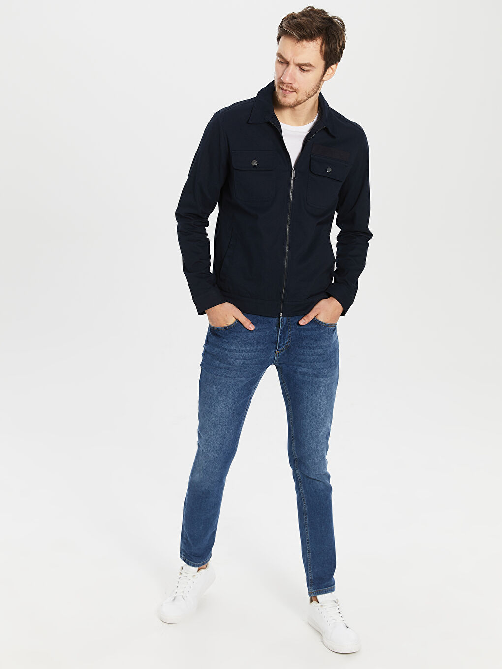 Lacivert Slim Fit Gömlek Yaka Erkek Mont-4