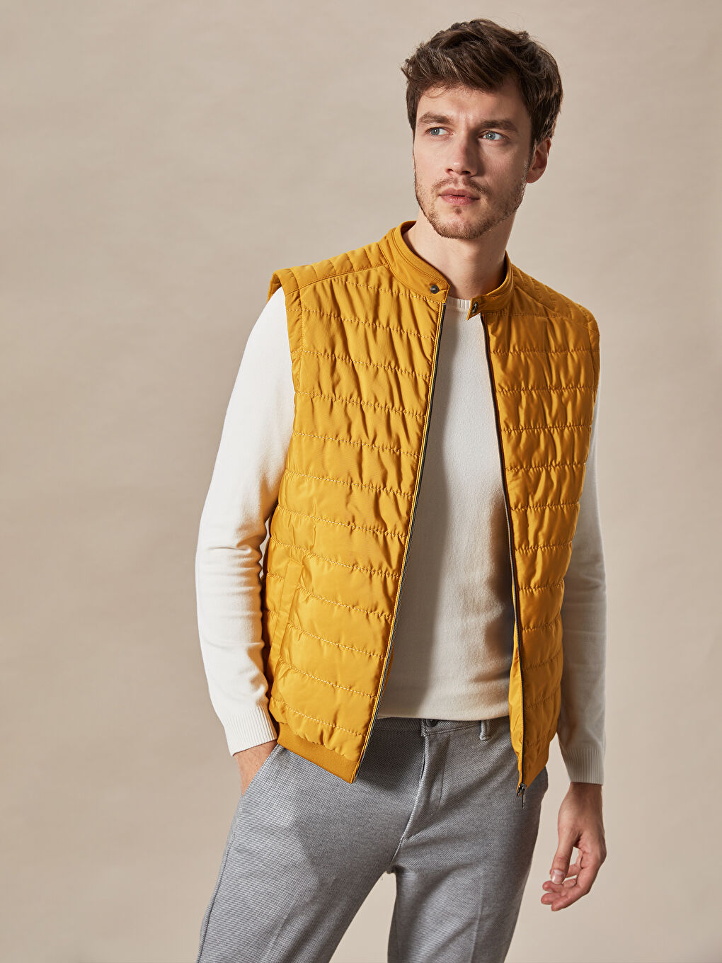 Sarı Slim Fit İnce Şişme Yelek