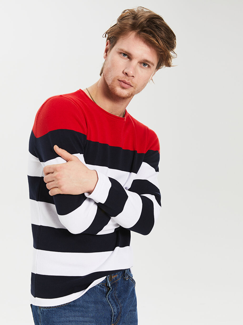 Lacivert Bisiklet Yaka Uzun Kollu Erkek Kazak