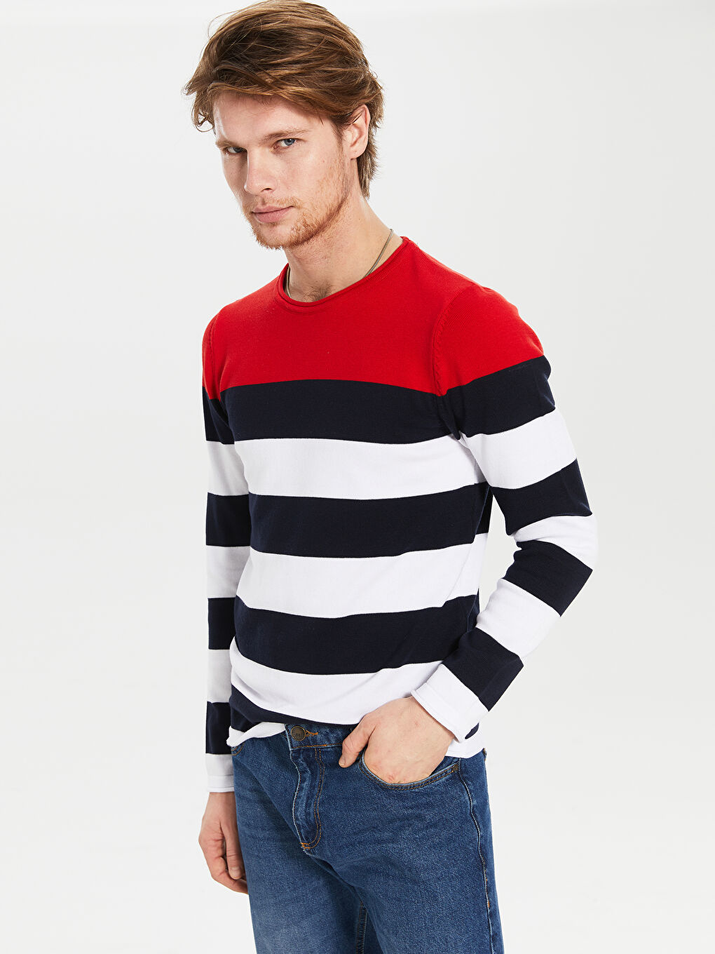 Lacivert Bisiklet Yaka Uzun Kollu Erkek Kazak-2