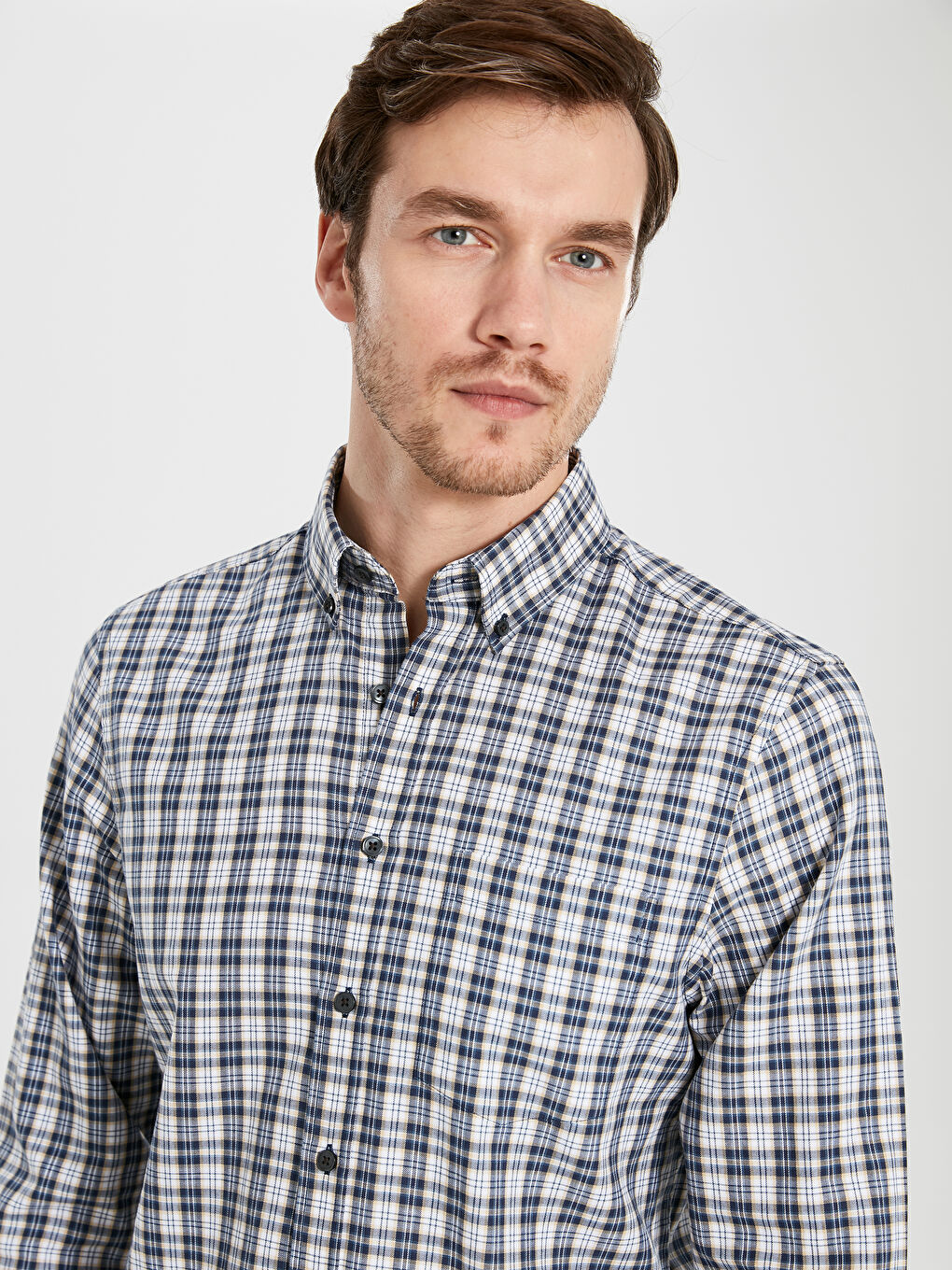 Chemise Gabardine Écossais Manches Longues Coupe Régulière-4