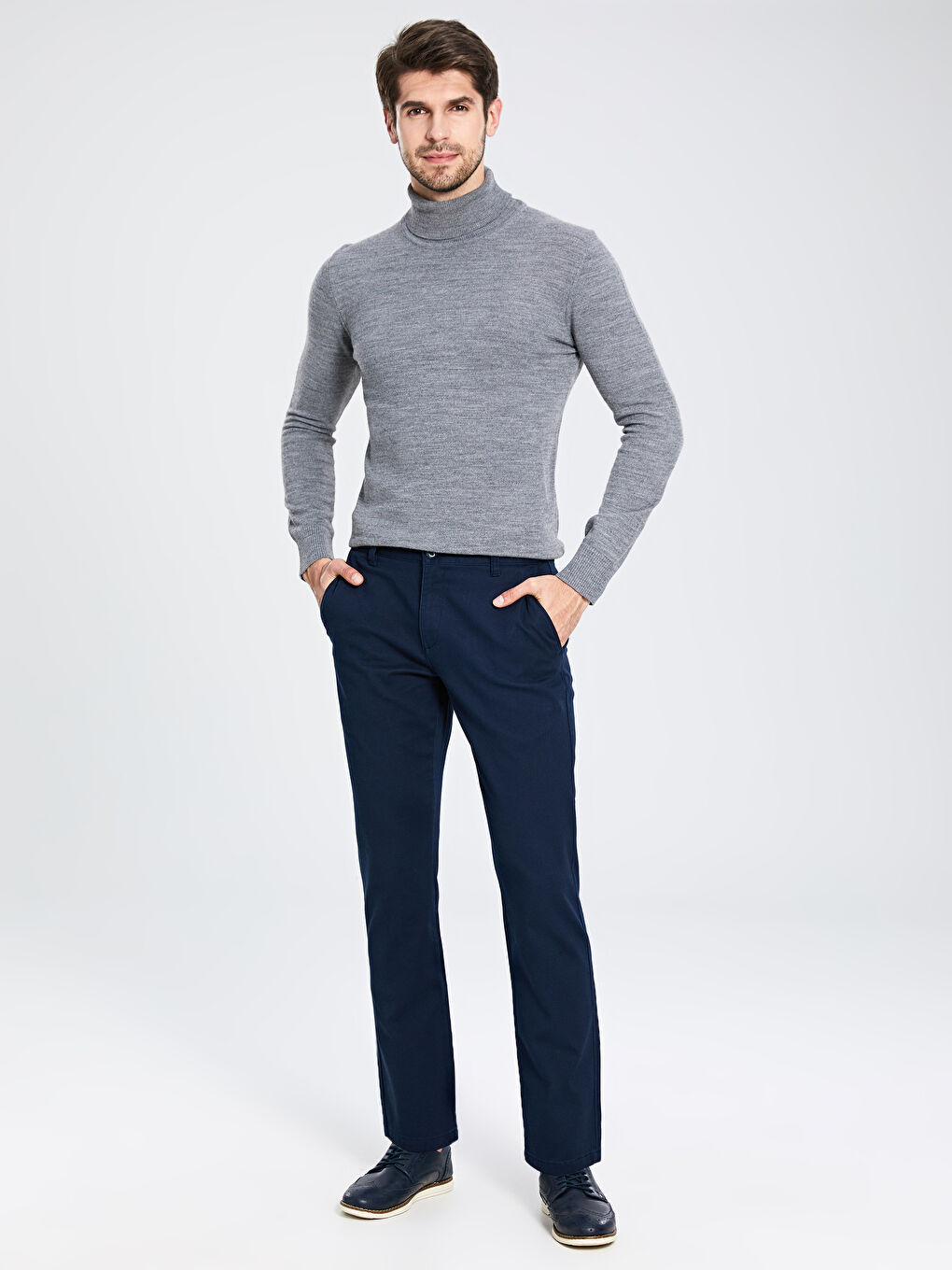 Lacivert Standart Kalıp Armürlü Erkek Pantolon-1