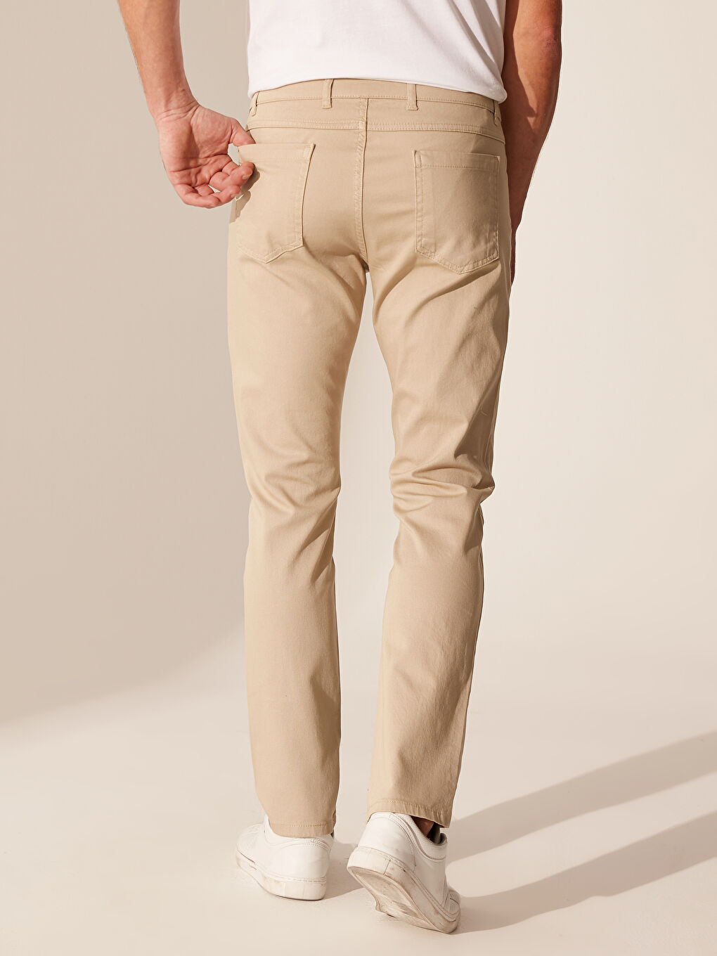 Bej Slim Fit Armürlü Pantolon-3