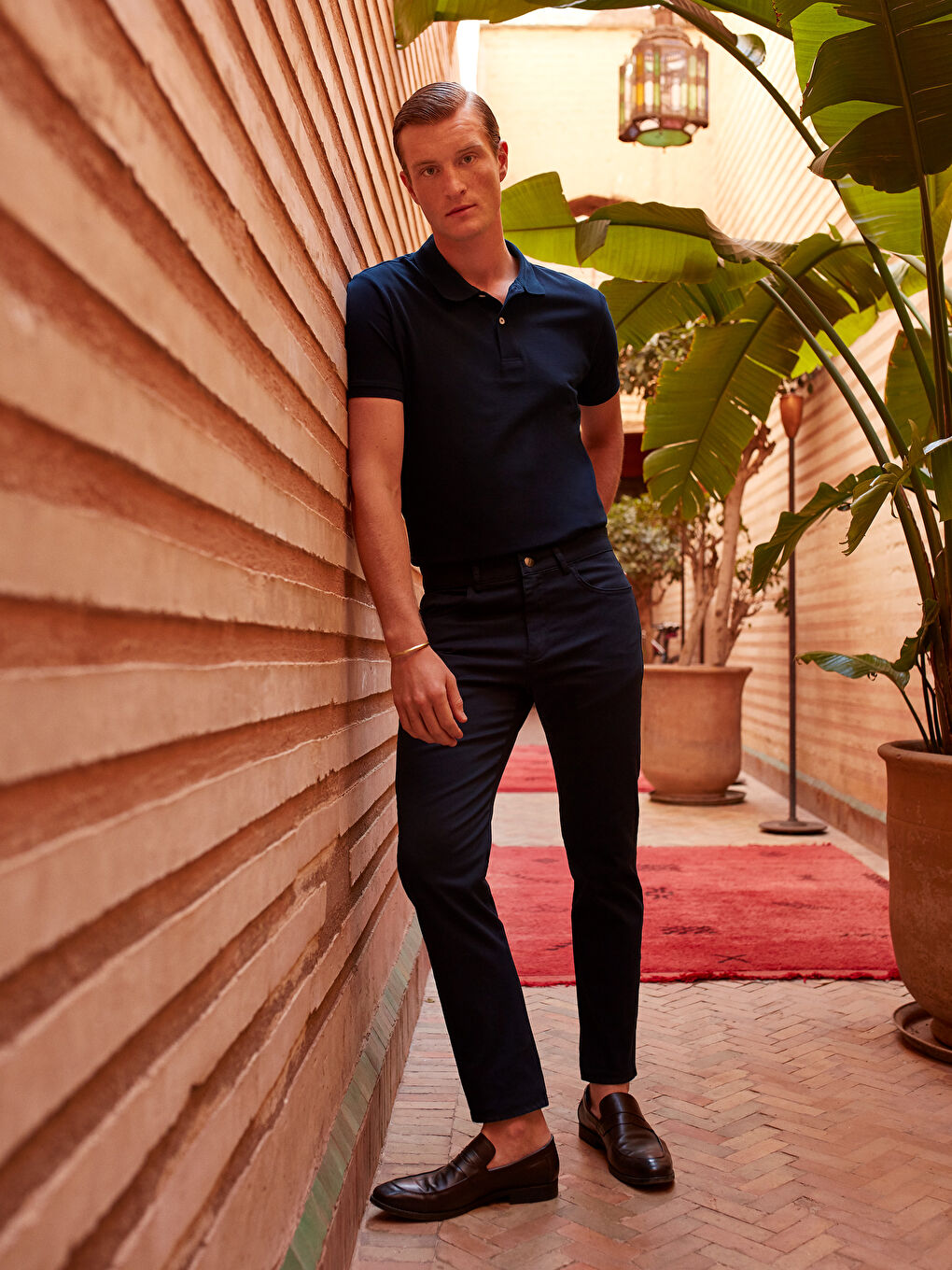 Slim Fit Dobby Fabric Men's Trousers