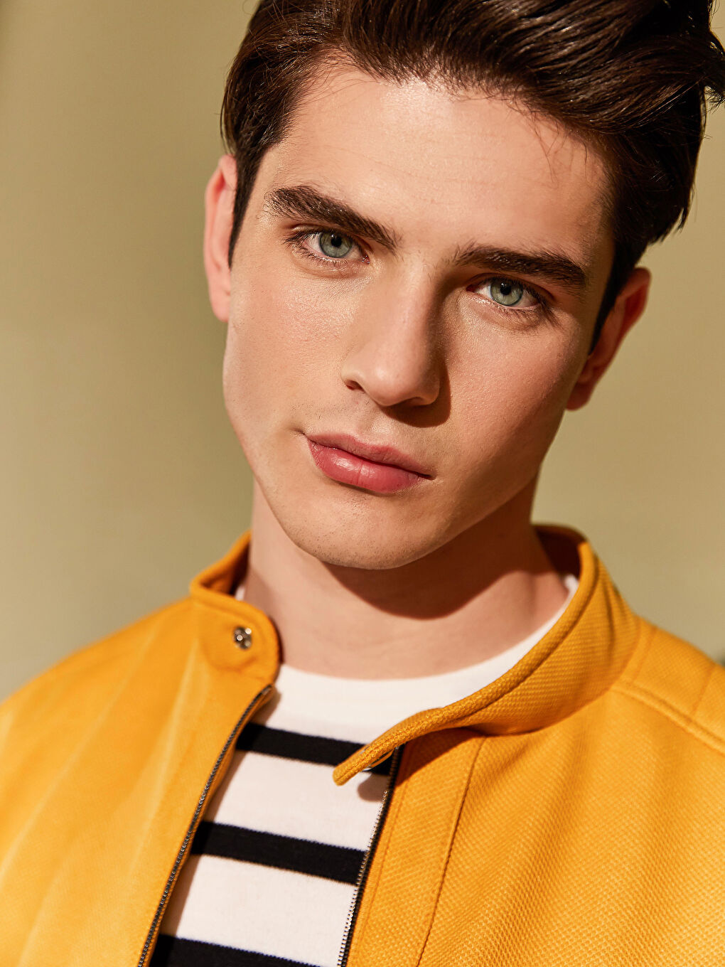 Sarı Slim Fit Biker Yaka İnce Erkek Mont-7