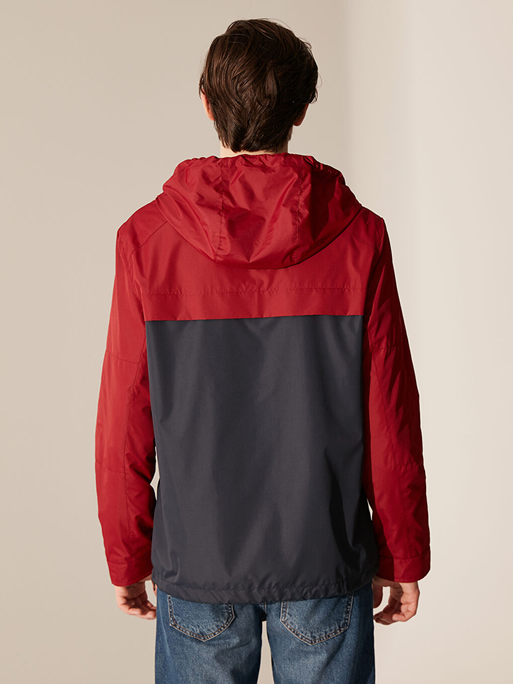 Bordo Kapüşonlu İnce Kanguru Mont-2