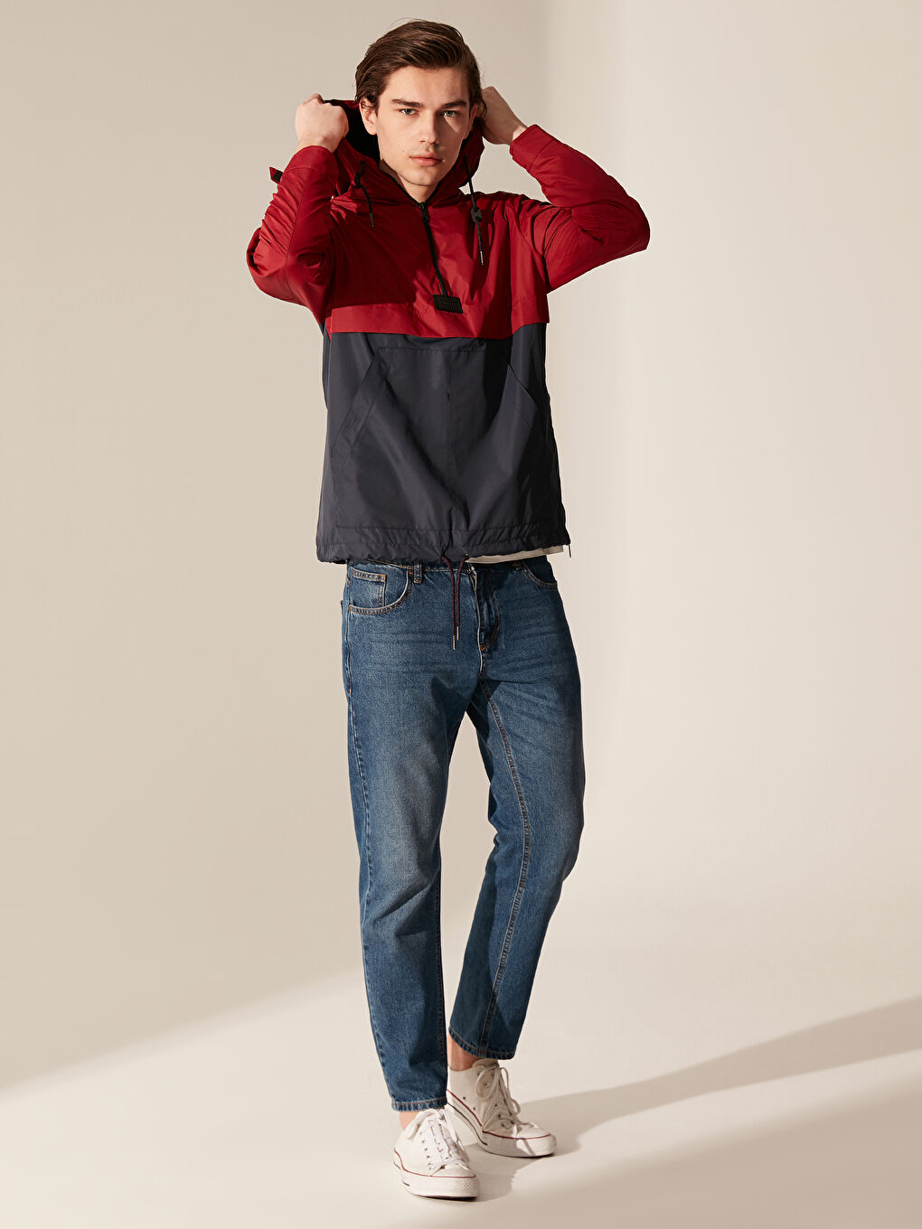 Bordo Kapüşonlu İnce Kanguru Mont-3