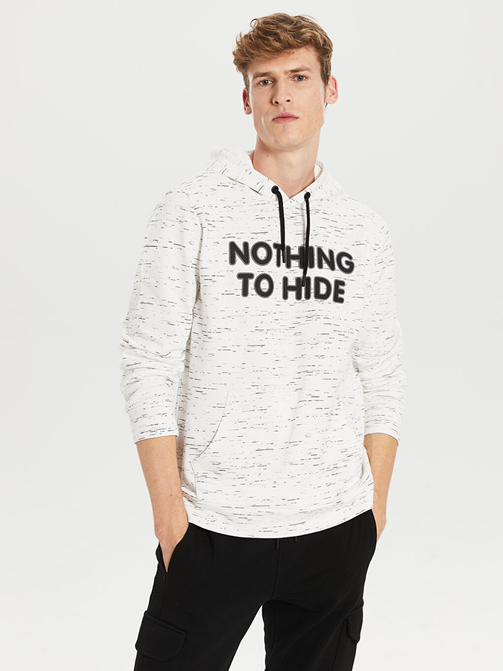 Ekru Uzun Kollu Erkek Hoodie