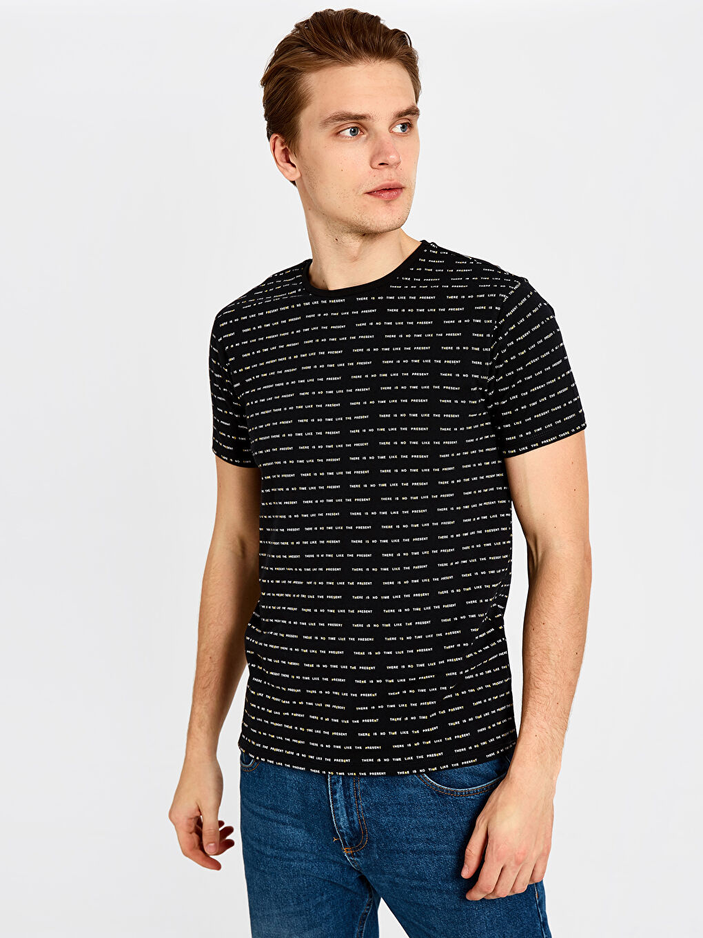 Футболка с воротником-стойка и коротким рукавом из джерси для мужчин-1