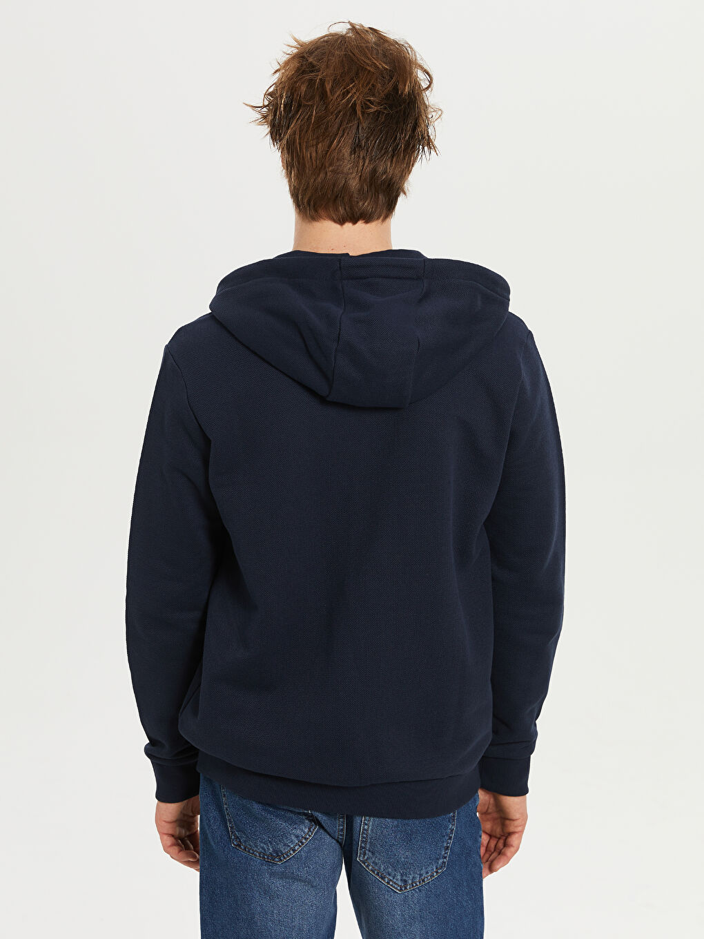 Lacivert Kapüşonlu Fermuarlı Erkek Sweatshirt-4
