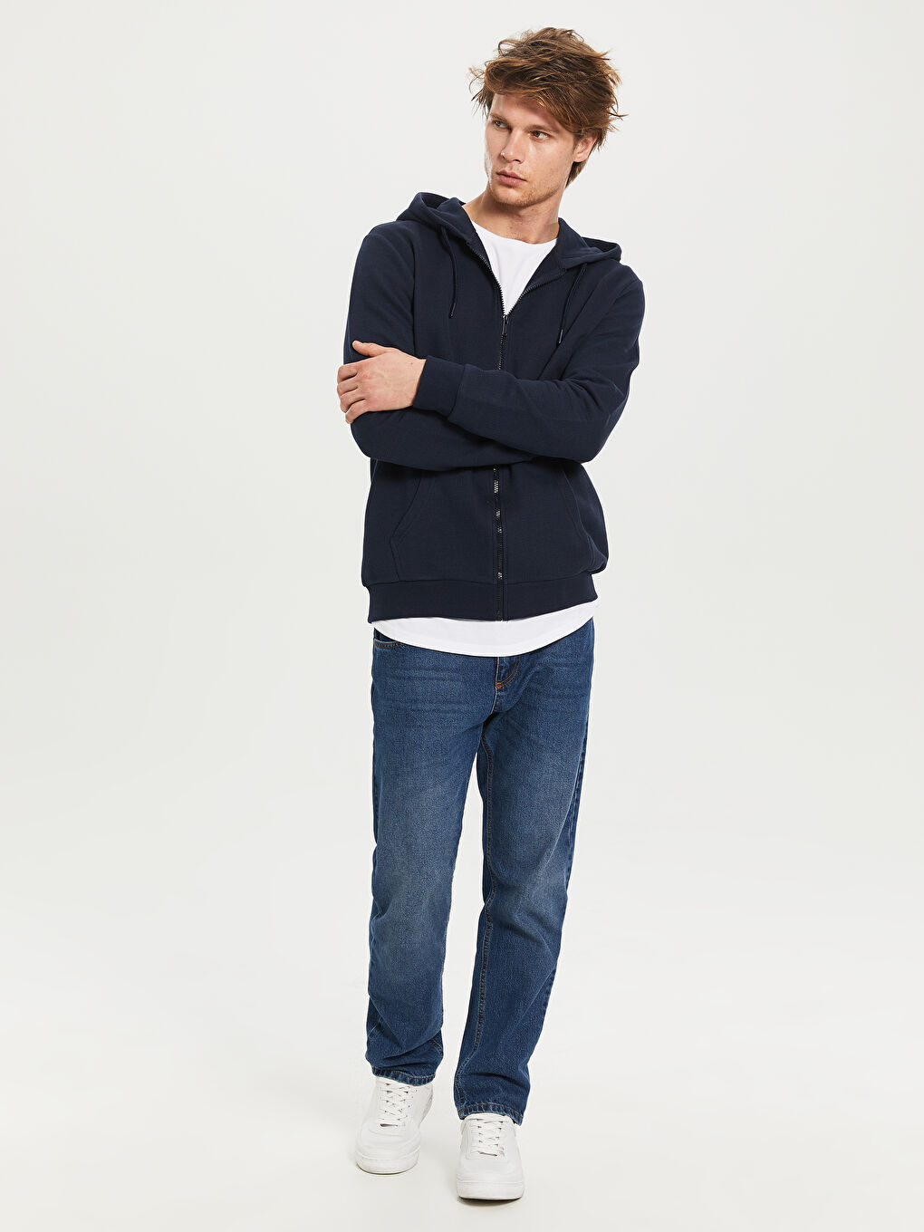 Lacivert Kapüşonlu Fermuarlı Erkek Sweatshirt-5