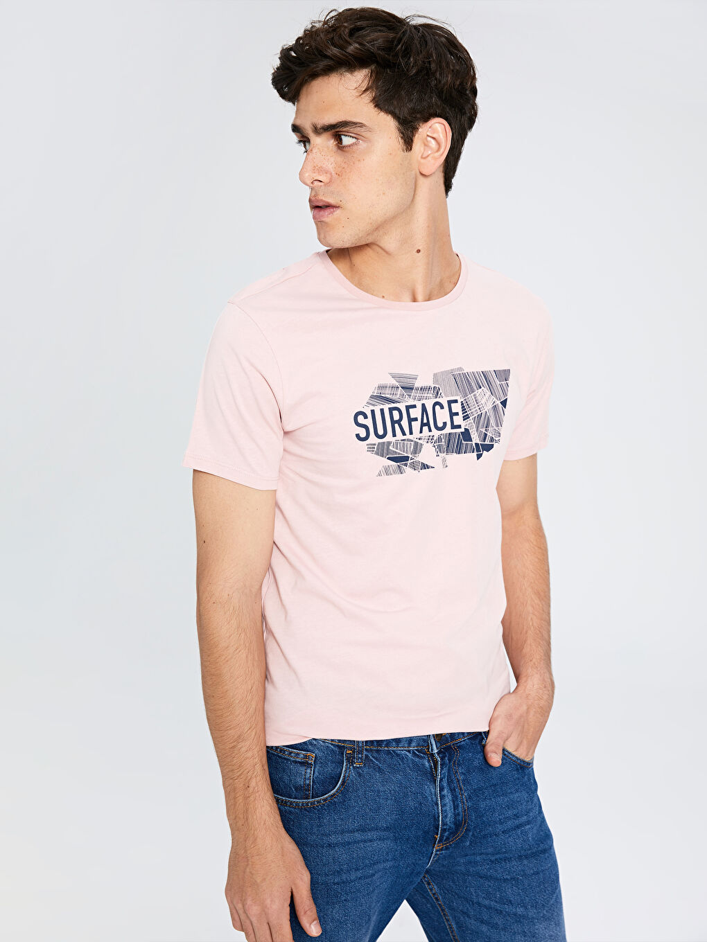 Мужчины Розовый Футболка-1