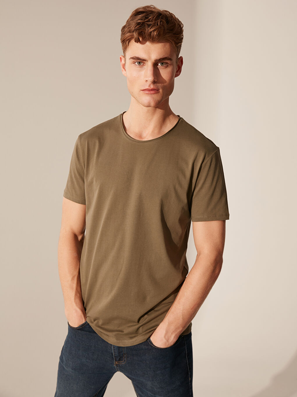 Haki Kısa Kollu Penye Erkek Tişört