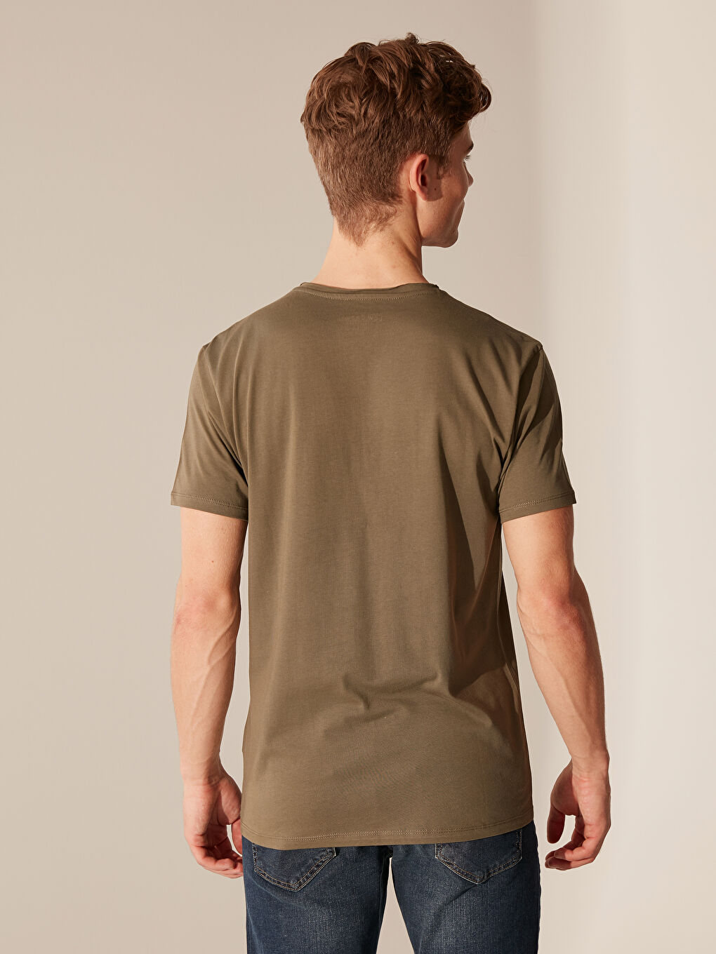 Haki Kısa Kollu Penye Erkek Tişört-2