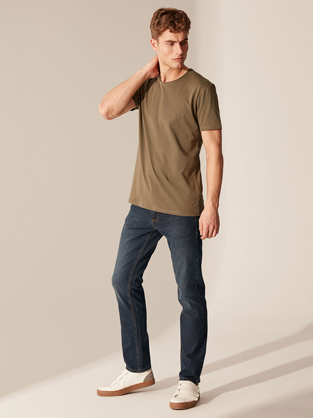 Haki Kısa Kollu Penye Erkek Tişört-3