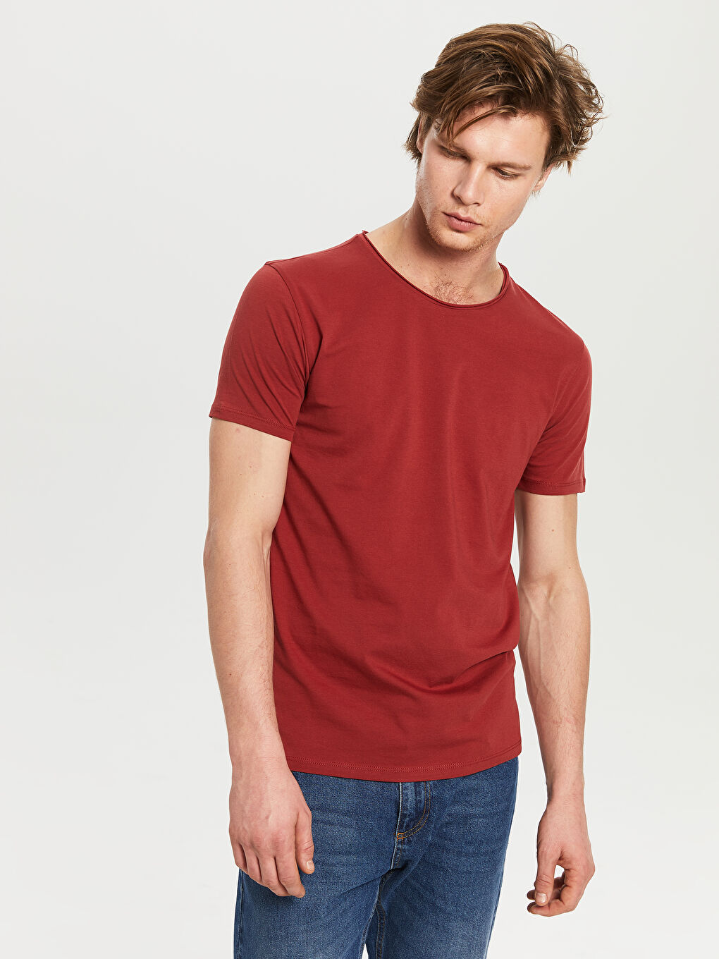 Bordo Kısa Kollu Penye Erkek Tişört