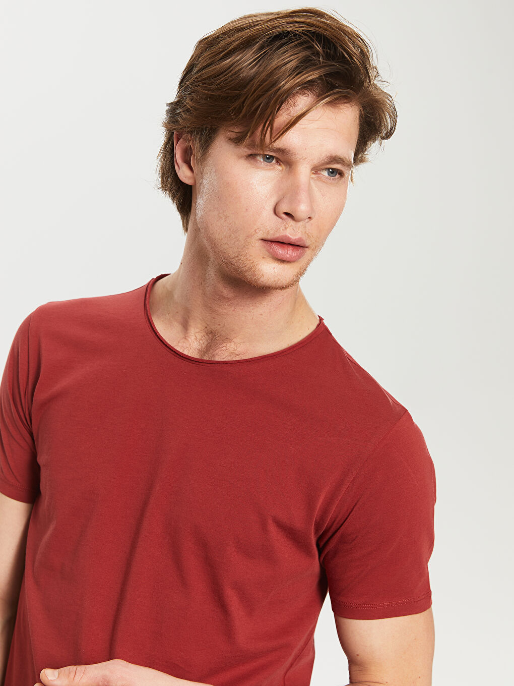 Bordo Kısa Kollu Penye Erkek Tişört-2