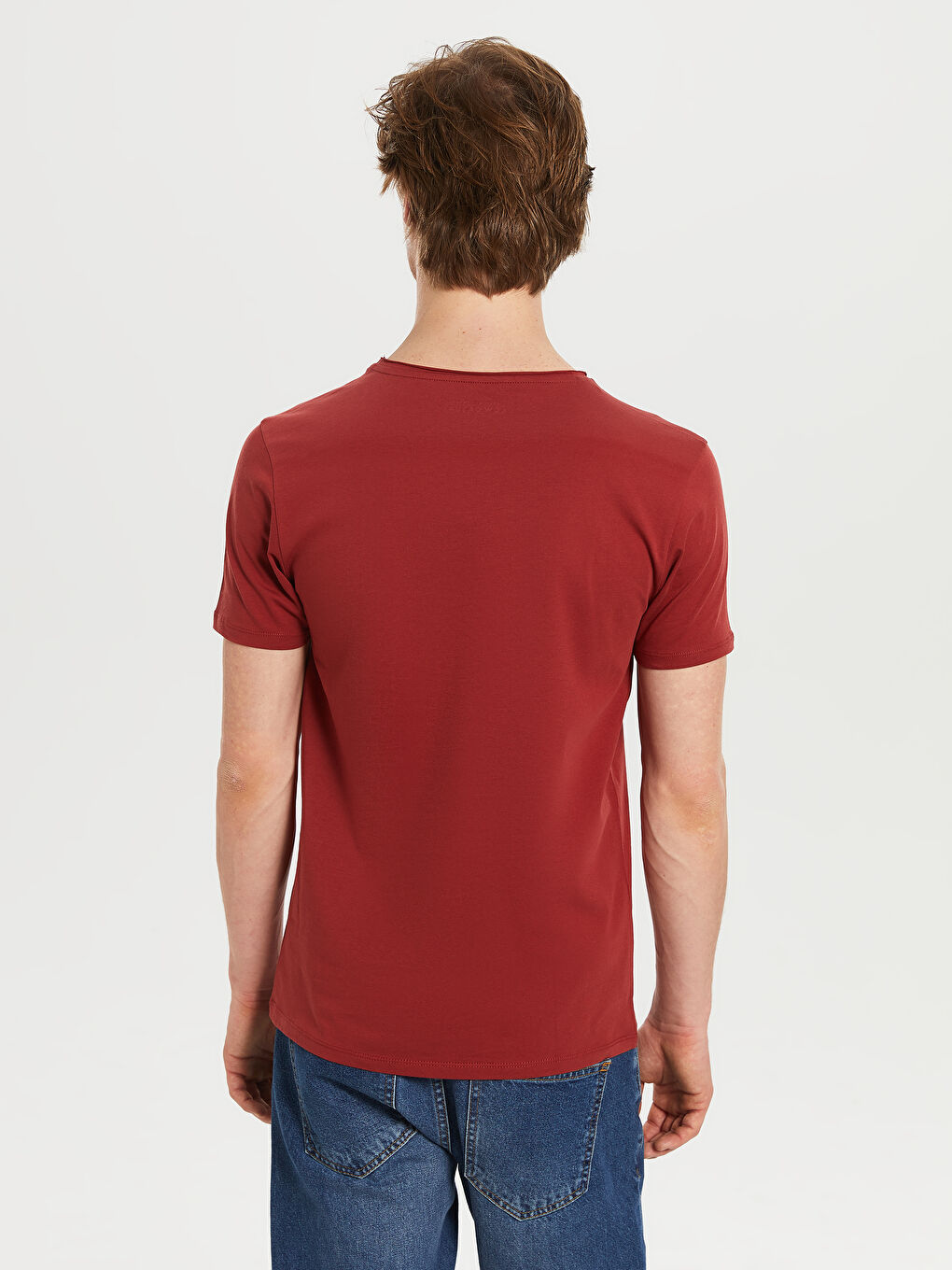 Bordo Kısa Kollu Penye Erkek Tişört-3