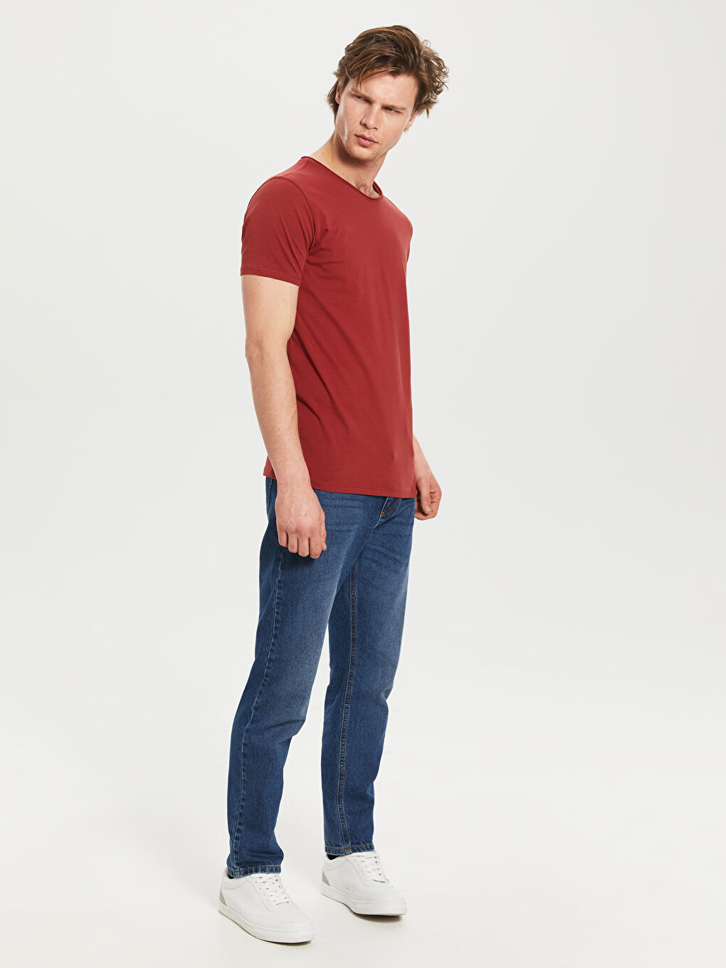 Bordo Kısa Kollu Penye Erkek Tişört-4