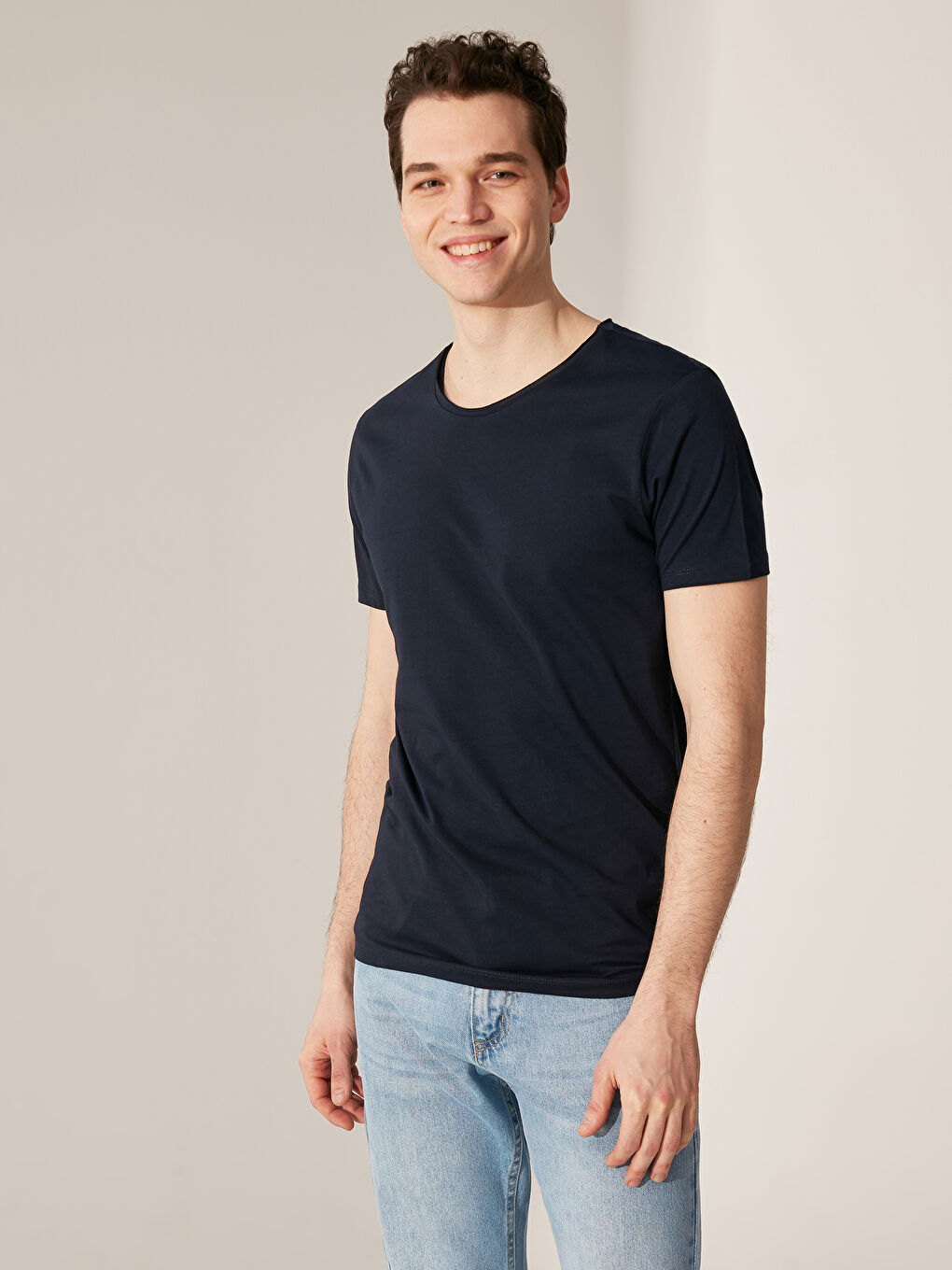 Lacivert Kısa Kollu Penye Erkek Tişört