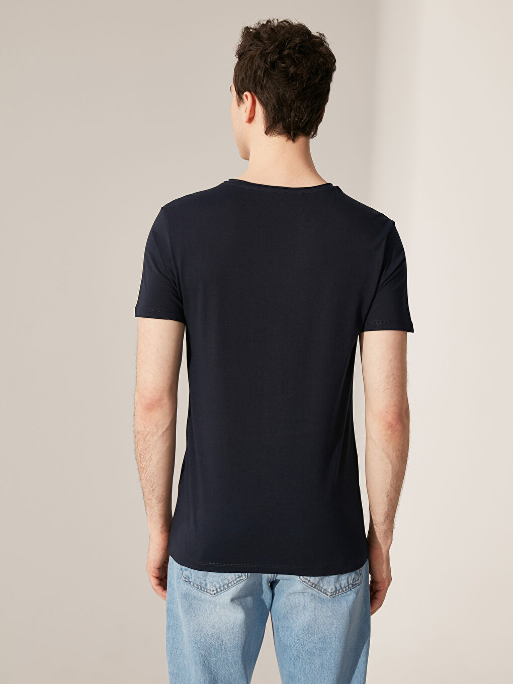 Lacivert Kısa Kollu Penye Erkek Tişört-2