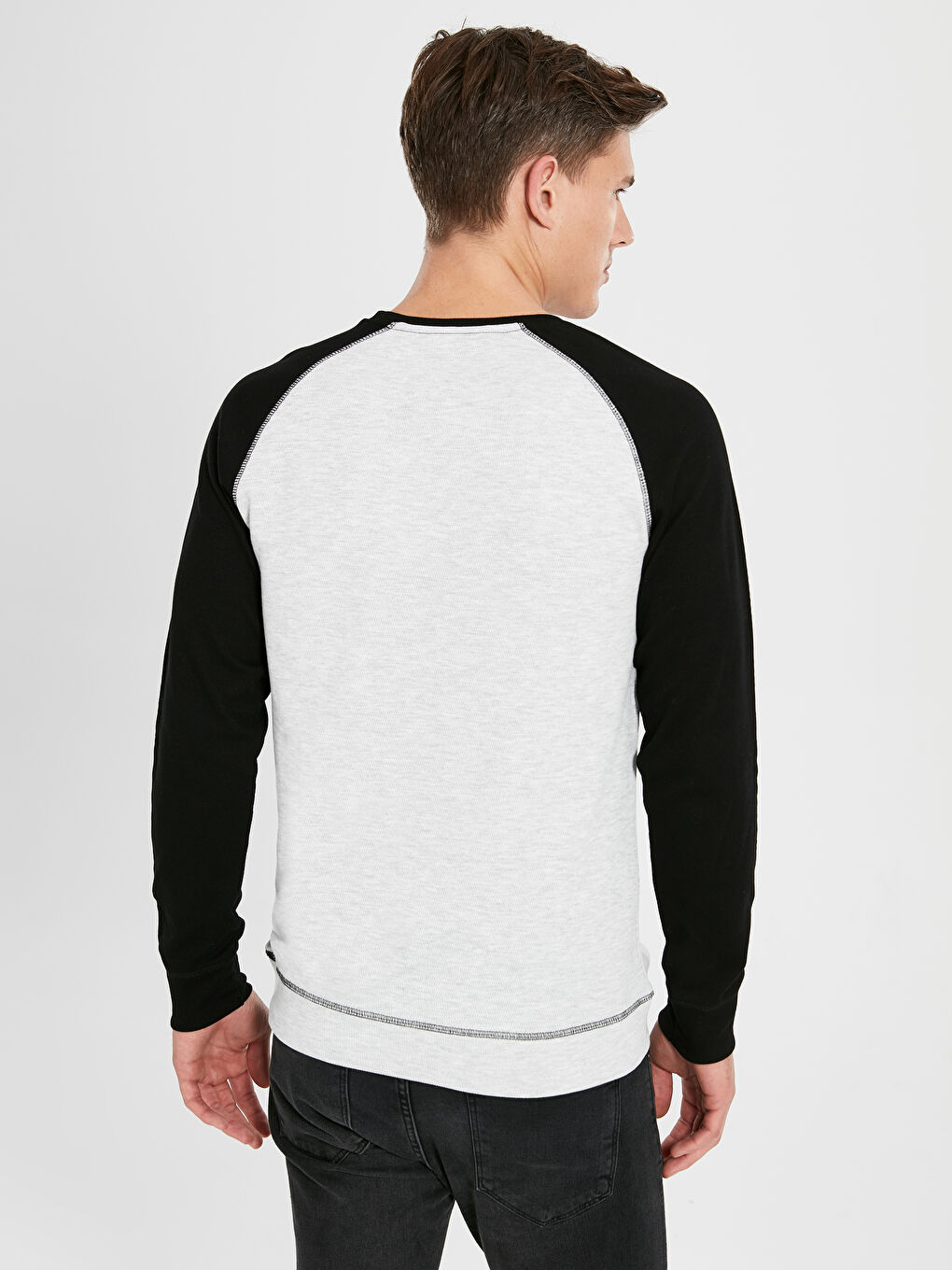 Siyah Bisiklet Yaka Uzun Kollu Basic Erkek Sweatshirt-3