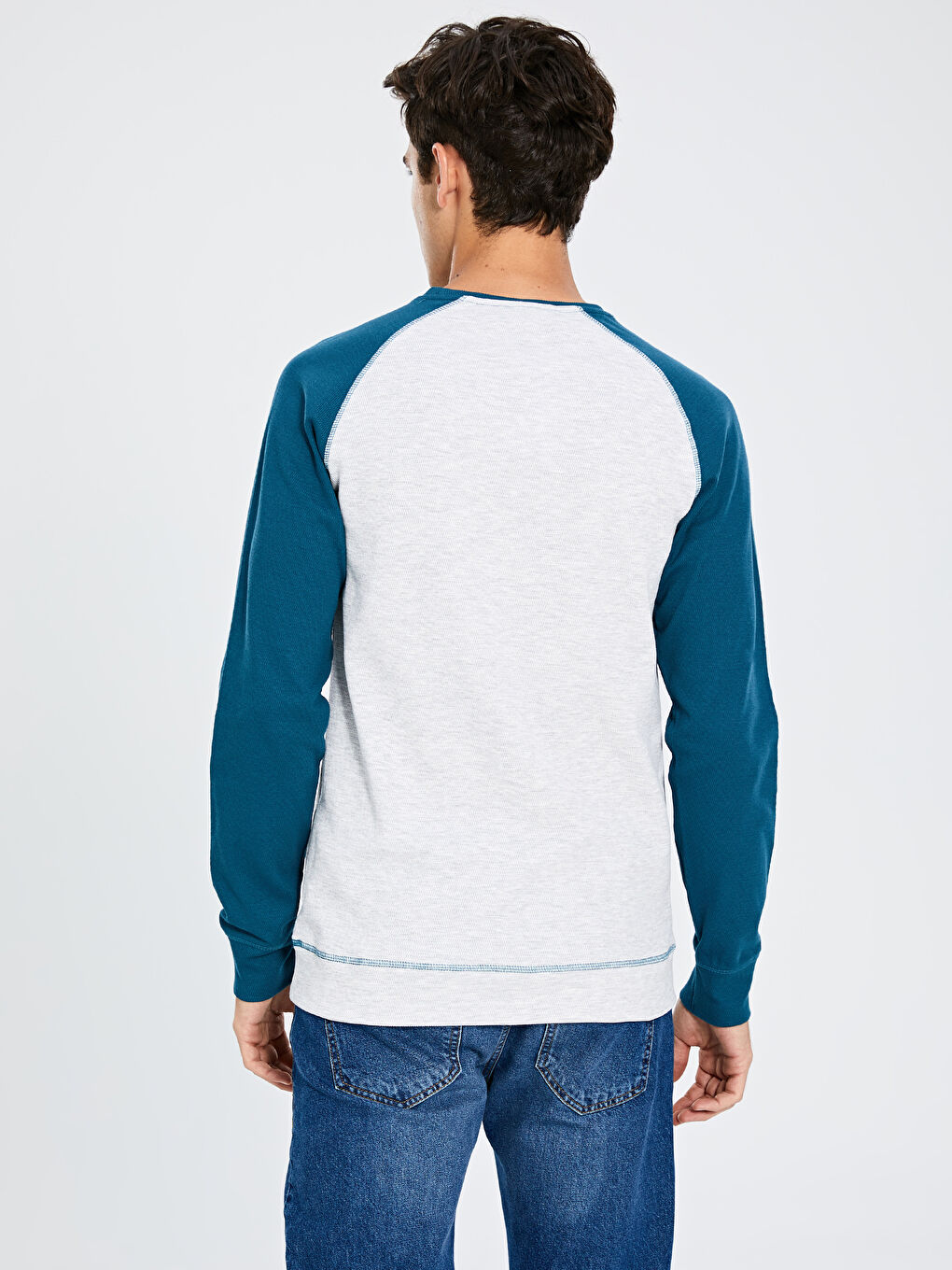 Petrol Bisiklet Yaka Uzun Kollu Basic Erkek Sweatshirt-2