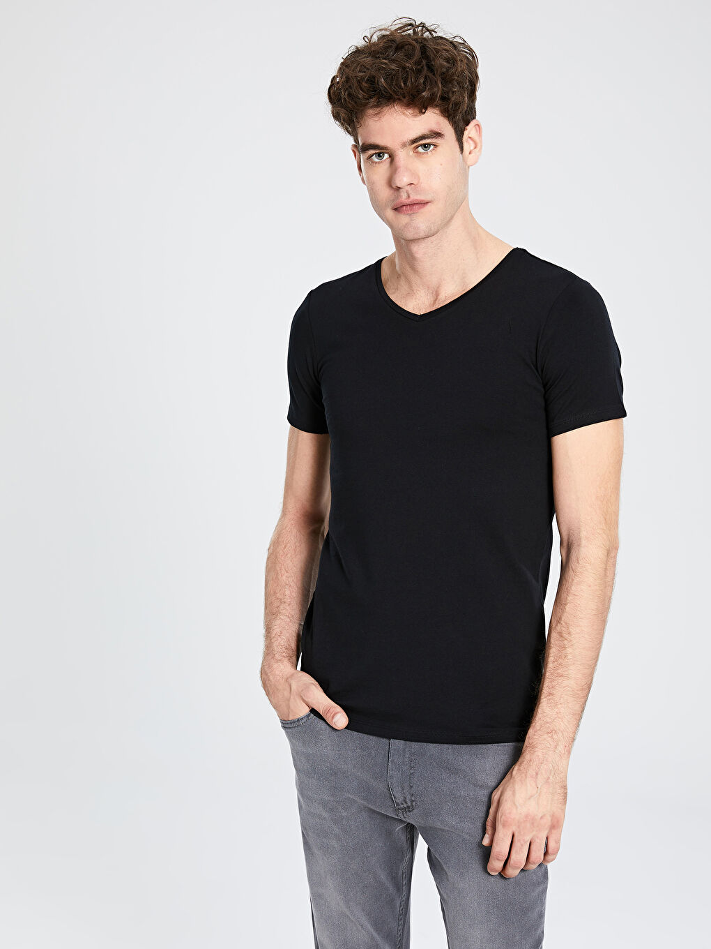 Футболка для чоловіків з V-подібним вирізом і коротким рукавом-1