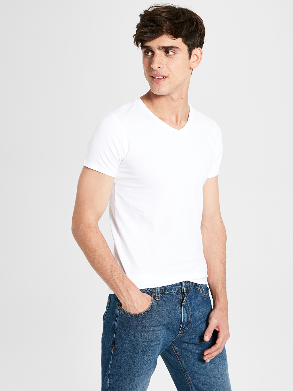 Tricou Basic Pentru Bărbați Cu Decolteu În V Și Mânecă Scurtă