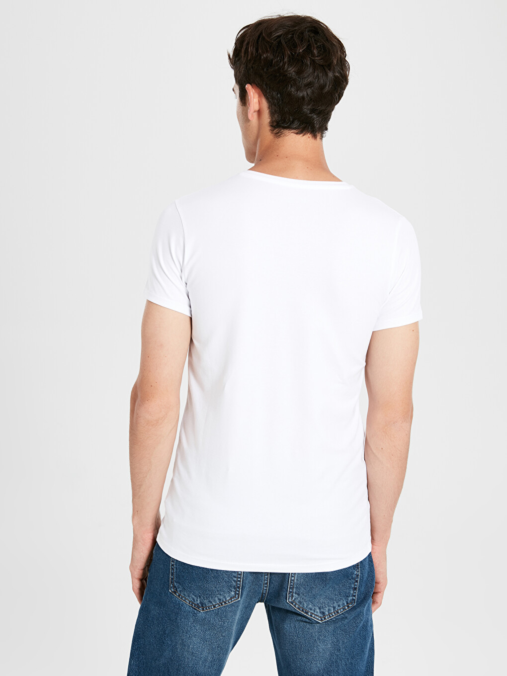 Tricou Basic Pentru Bărbați Cu Decolteu În V Și Mânecă Scurtă-2