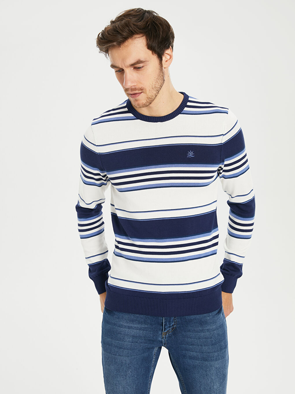 Mavi Uzun Kollu Erkek Kazak