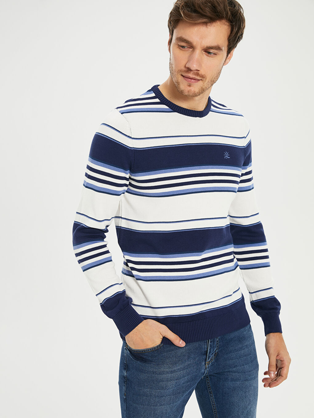 Mavi Uzun Kollu Erkek Kazak-1