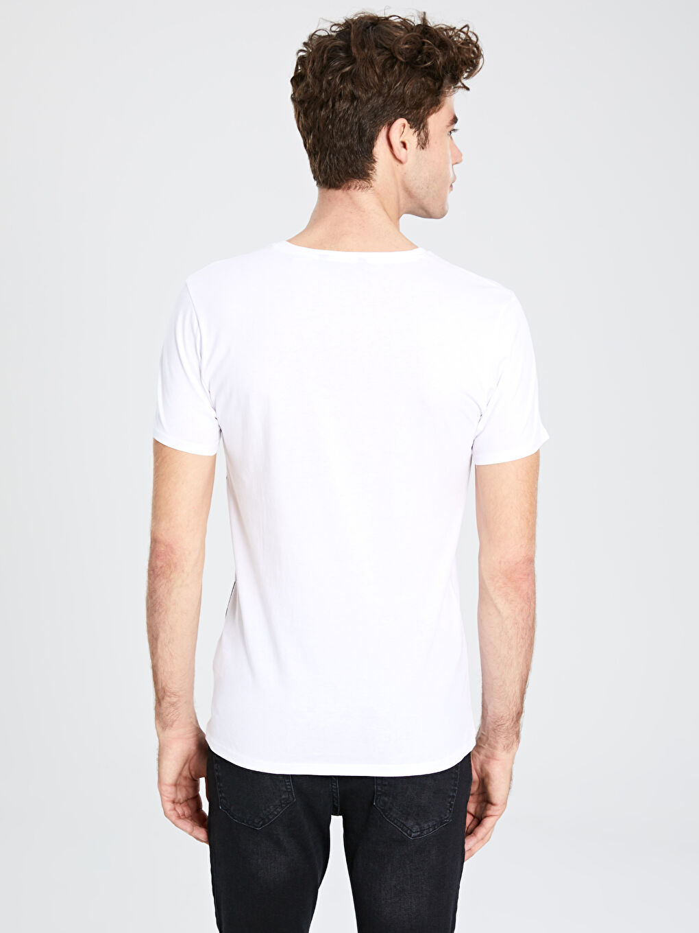 Beyaz Kısa Kollu Penye Erkek Tişört-3