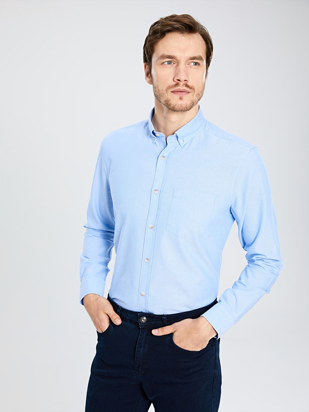 ерлерге арналған ұзын жеңді оксфорд жейде-1