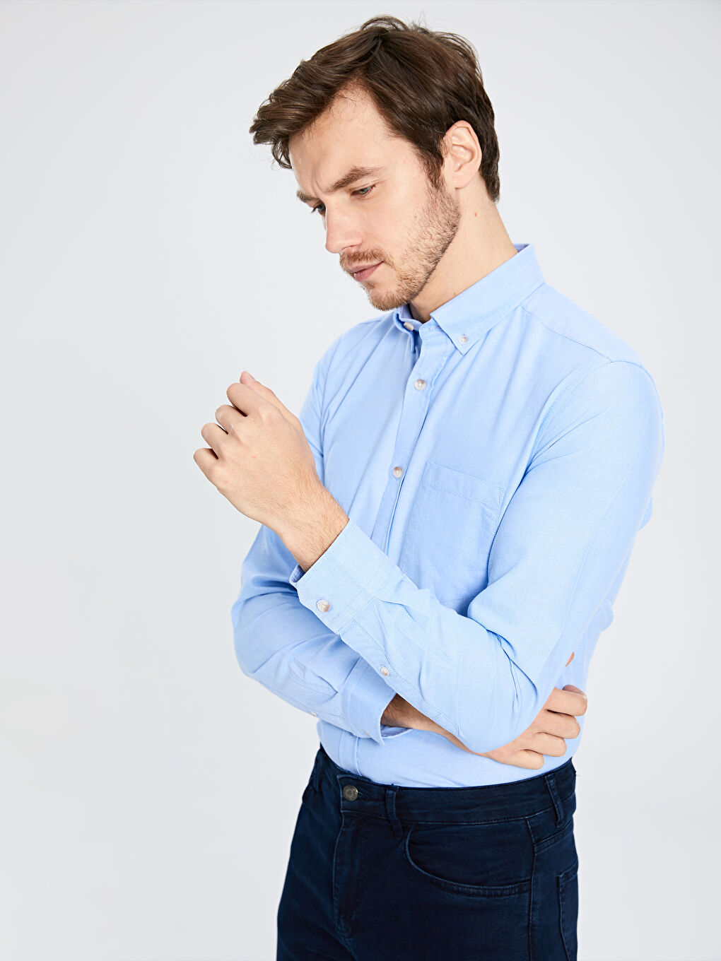 ерлерге арналған ұзын жеңді оксфорд жейде-2