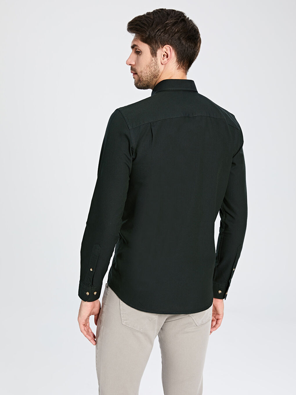 Haki Regular Fit Uzun Kollu Oxford Erkek Gömlek-2