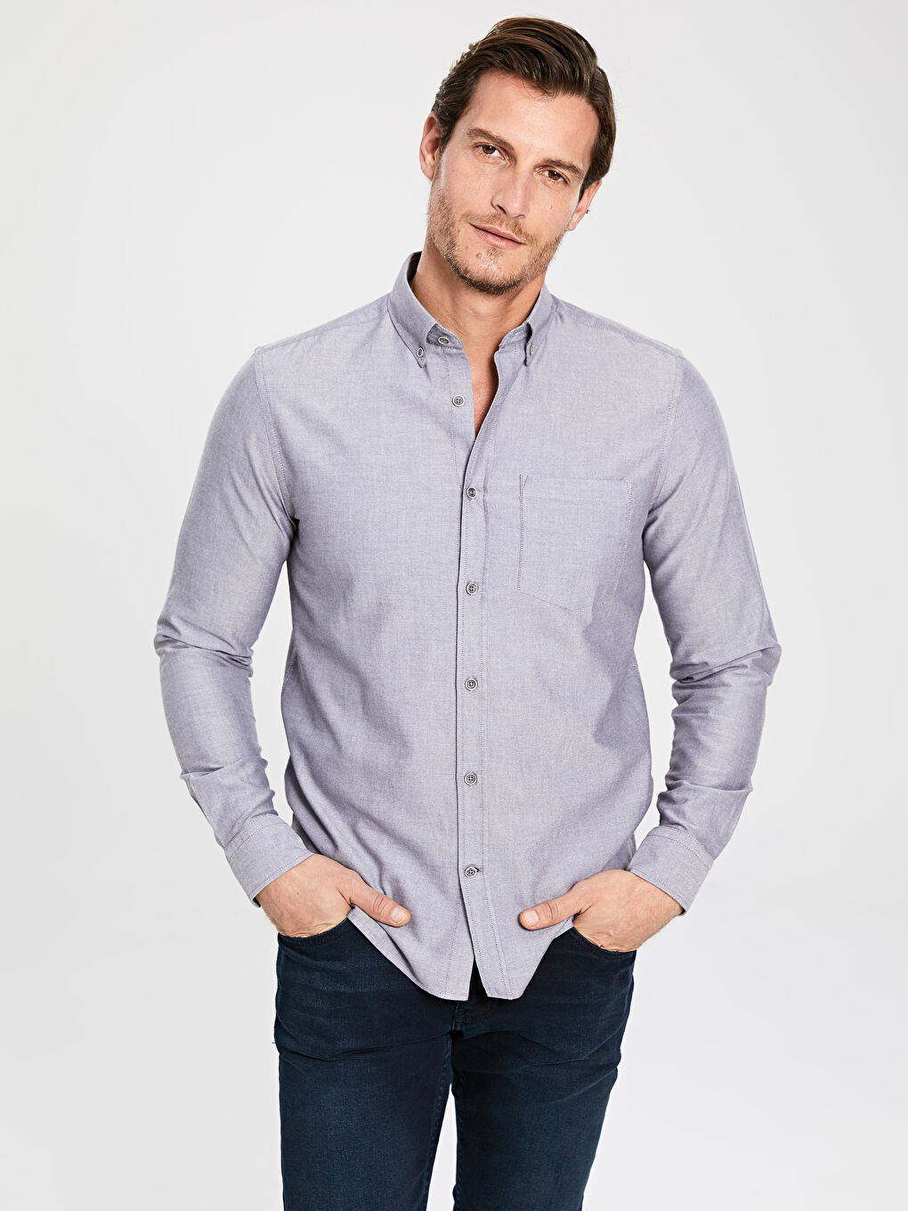 Regular Fit Long Sleeve Oxford Men's Shirt