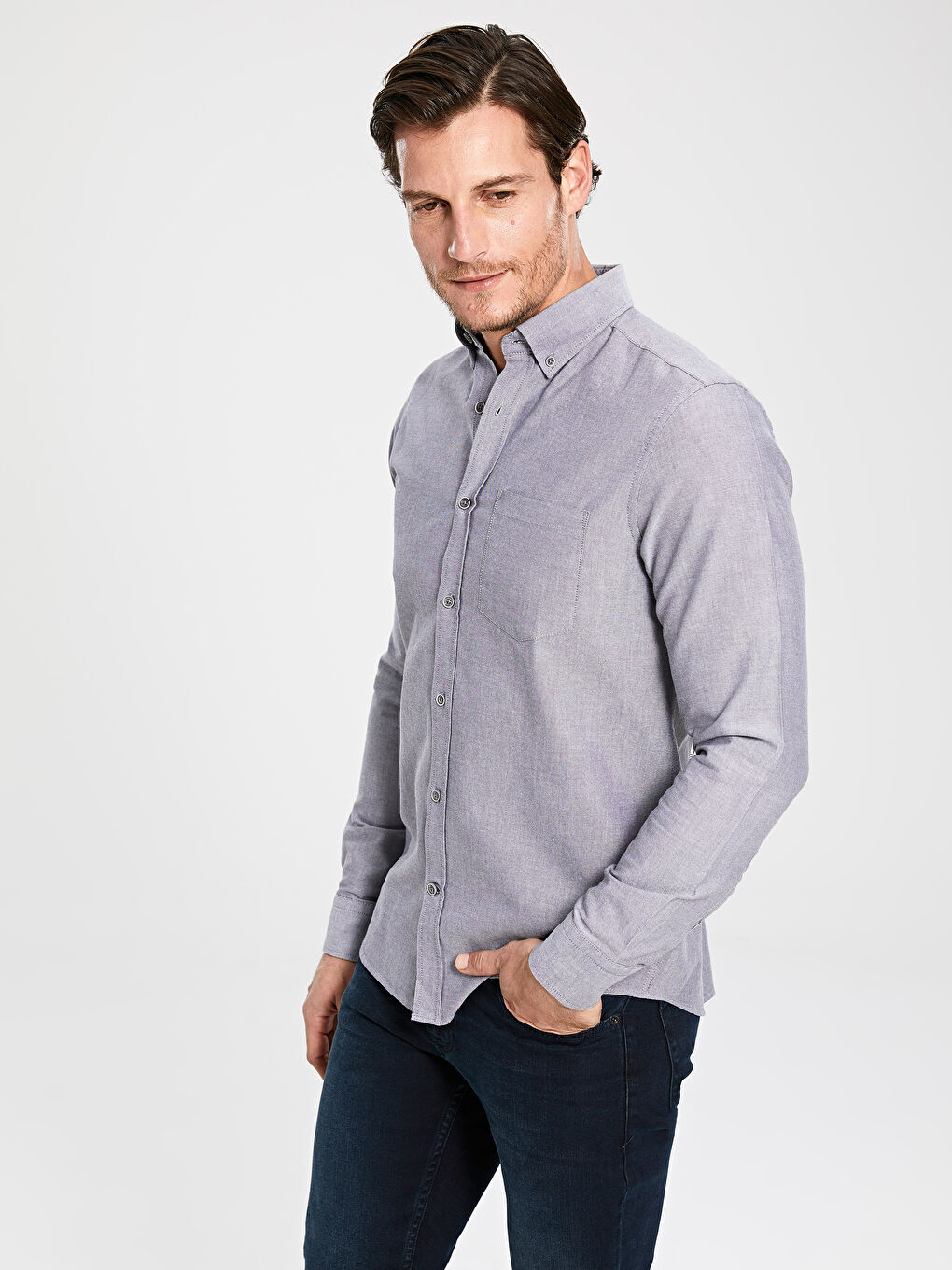 Regular Fit Long Sleeve Oxford Men's Shirt-1