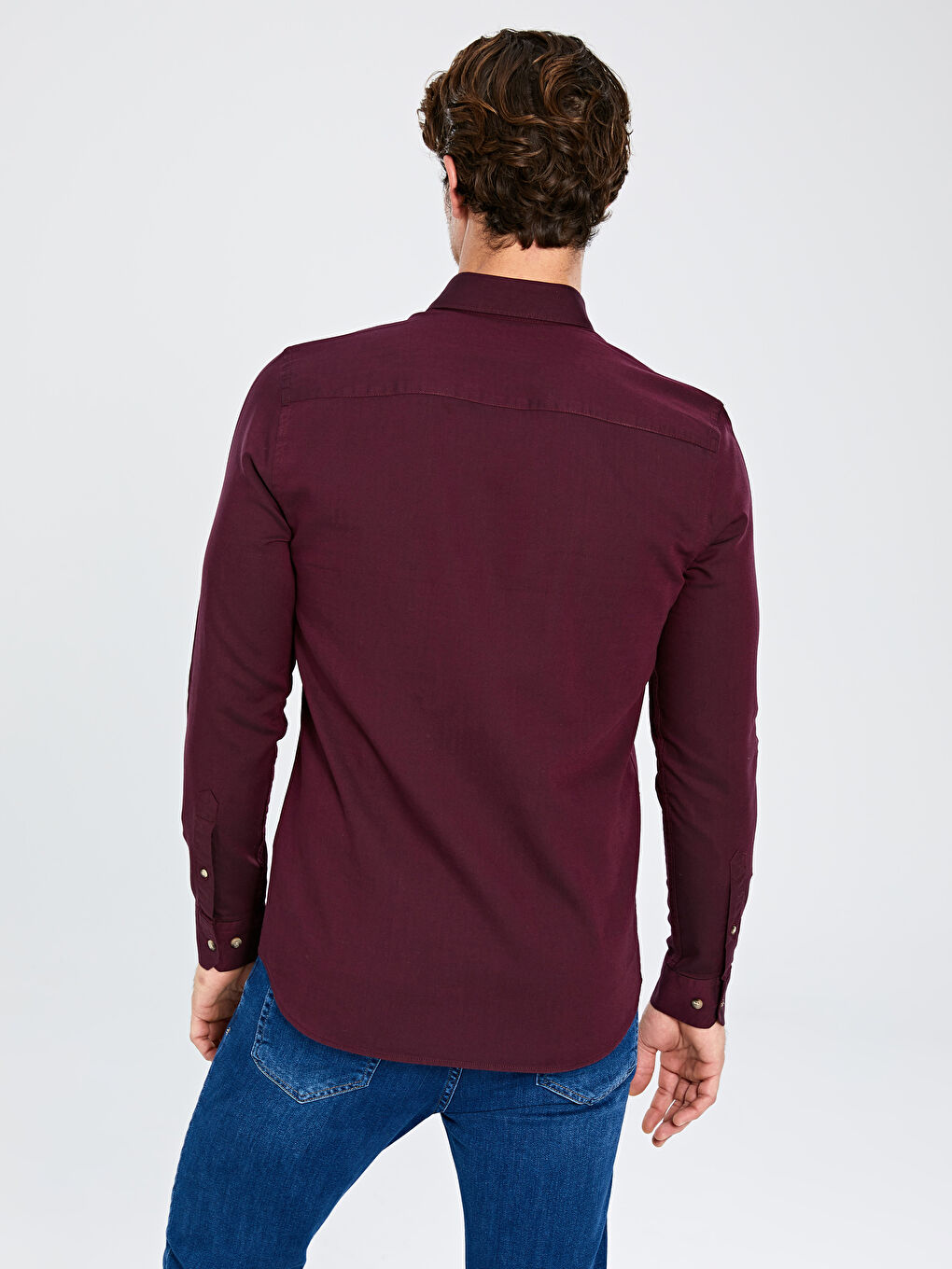 Bordo Slim Fit Uzun Kollu Oxford Erkek Gömlek-2