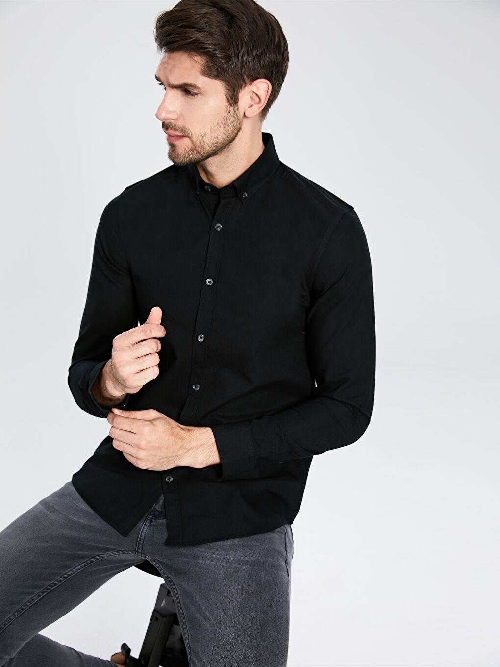 Slim Fit Long Sleeve Oxford Men's Shirt